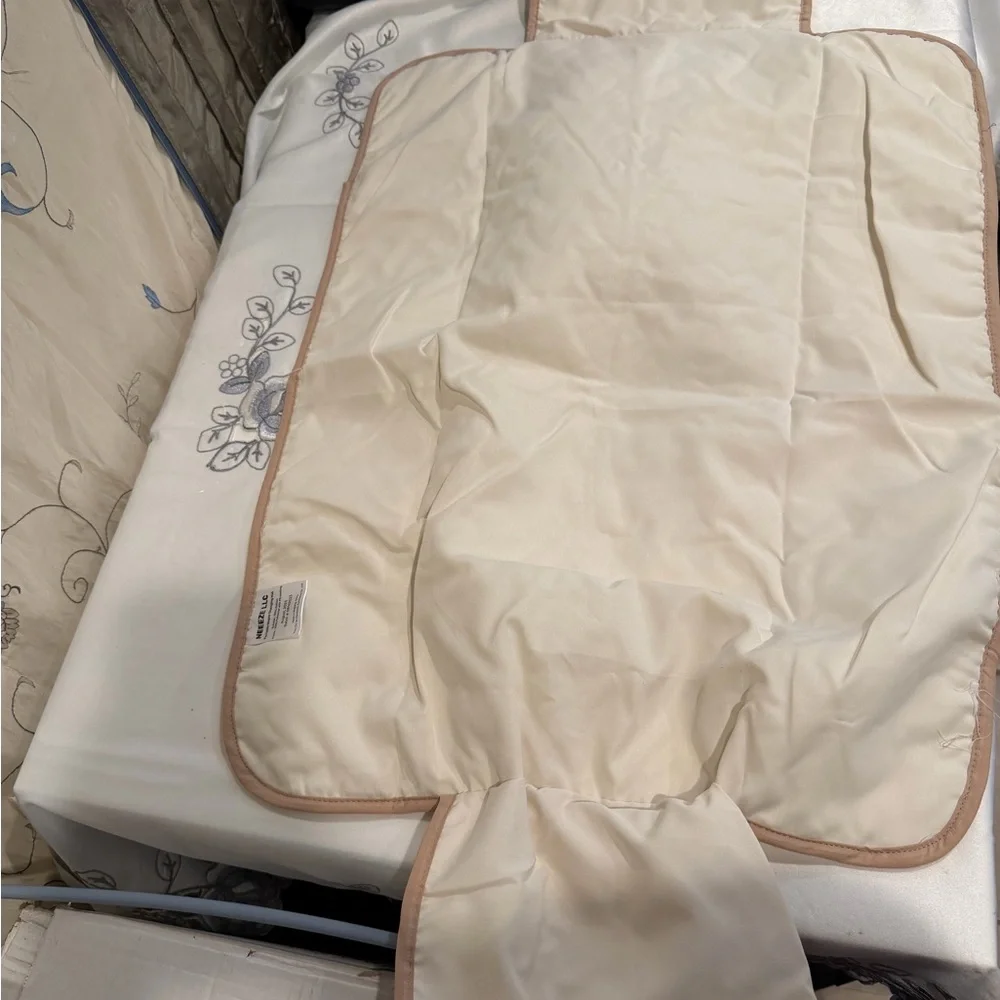Neutral Cream Quilted Diaper Clutch with Brown Trim and Bear Accent